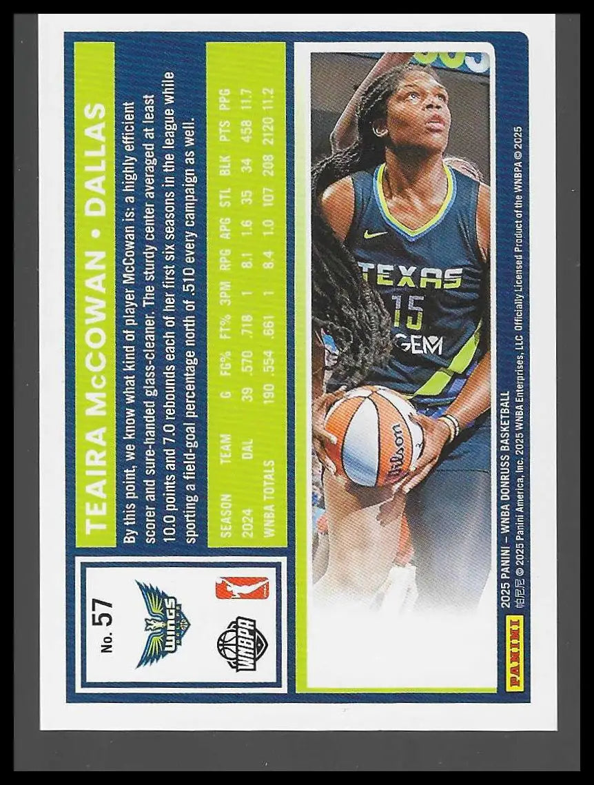 2025 Donruss WNBA #57 Teaira McCowan Red Holo #/299 Dallas Wings - Basketball Card Single
