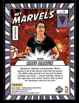 2025 Donruss WNBA Kate Martin #12 Net Marvels Golden State Valkyries - Basketball Card Single