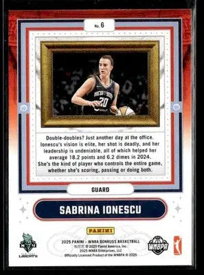 2025 Donruss WNBA Sabrina Ionescu #6 Franchise Features Diamond New York Liberty - Basketball Card Single