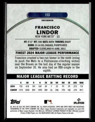 2025 Finest #113 Francisco Lindor Checkerboard
