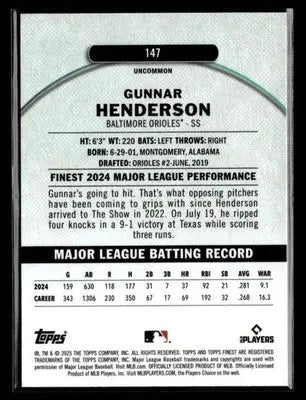 2025 Finest #147 Gunnar Henderson Blue Checkerboard #/75 - Baseball Card Single
