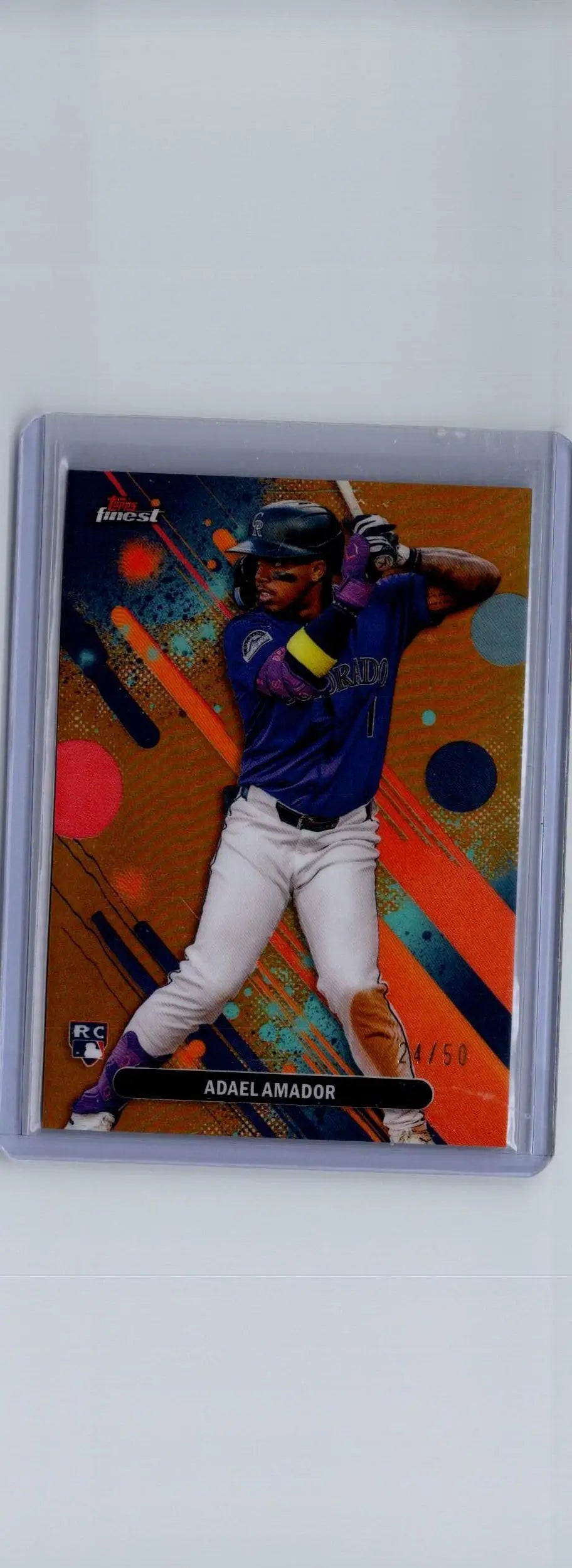Baseball trading card featuring Adael Amador in batting stance from 2025 Finest #65