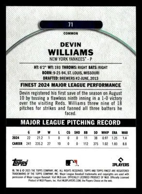 2025 Finest #71 Devin Williams - Baseball Card Single