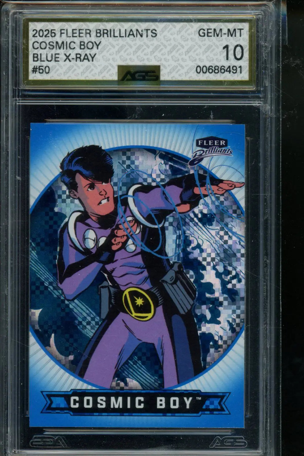 2025 Fleer Brilliants Superman Cosmic Boy Blue X-Ray 797/999 #50 AGS 10 - Non-Sports Card Single