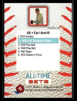 2025 HA All-Time Sets Earl Averill #68 Tier 2 #/400 (1934-36 Diamond Stars) - Baseball Card Single