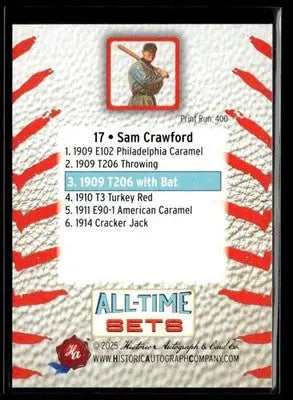2025 HA All-Time Sets Sam Crawford #17 Tier 2 #/400 (1909 T206 W/ Bat) Tigers - Baseball Card Single