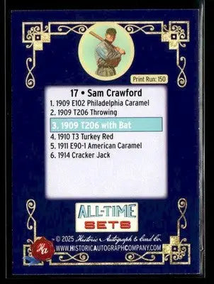 2025 HA All-Time Sets Sam Crawford #17 Tier 4 #/150 1909 T206 W/ Bat Tigers