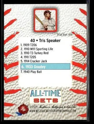 2025 HA All-Time Sets Tris Speaker #40 Tier 2 #/400 (1933 Goudey) Red Sox - Baseball Card Single