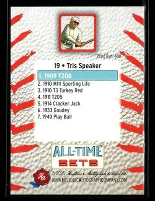 2025 HA All-Time Sets Tris Speaker #NNO Tier 2 #/400 (1909 T206) Red Sox - Baseball Card Single