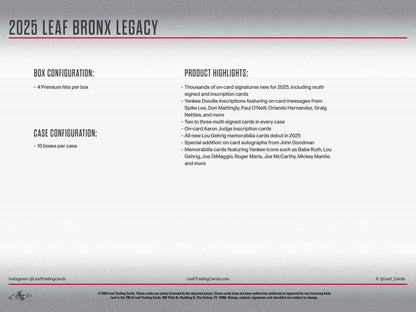 2025 Leaf Bronx Legacy Baseball Hobby Box | Columbia Sports Cards