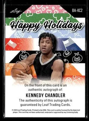 2025 Leaf Holiday #BA-KC2 Kennedy Chandler Happy Holidays Memphis Grizzlies - Basketball Card Single