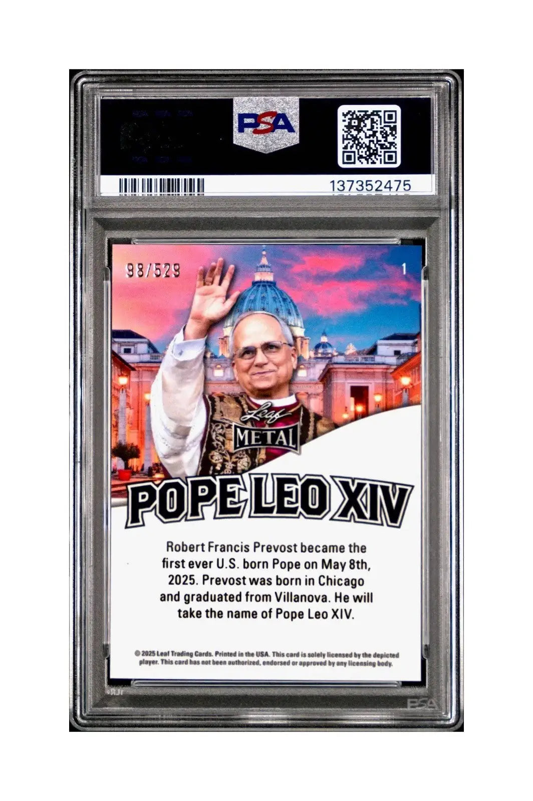 2025 Leaf Metal Pope Leo XIV 98/529 #1 Hot Dog Variant PSA 8 NM-Mint - Other