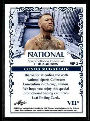 2025 Leaf National Sports Collectors Convention VIP #VIP-3 Conor McGregor - UFC/MMA Card Single