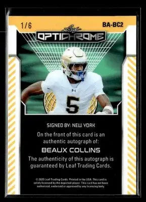 2025 Leaf Optichrome #BA-BC2 Beaux Collins Base Autographs Crystal Green - Football Card Single