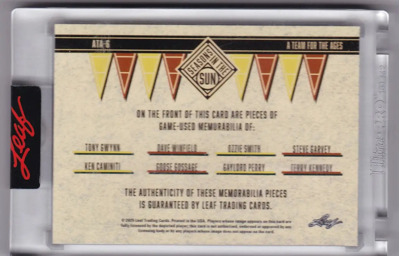 2025 Leaf Seasons in the Sun #ATA-6 1/6 Tony Gwynn Ozzie Smith Dave Winfield - Baseball Card Single