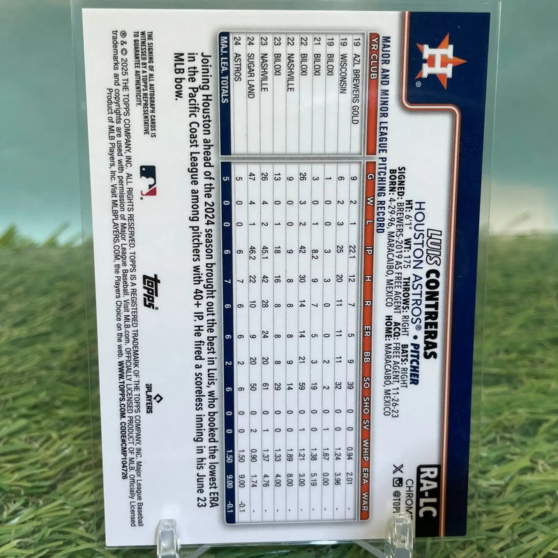 2025 Luis Contreras Topps Chrome Rookie Auto Astros Purple Speckle Refractor/299 - Baseball Card Single