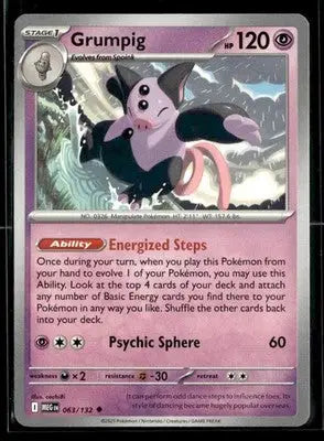 2025 Mega Evolution Grumpig #063/132 Base Uncommon NM - Pokémon Card Single