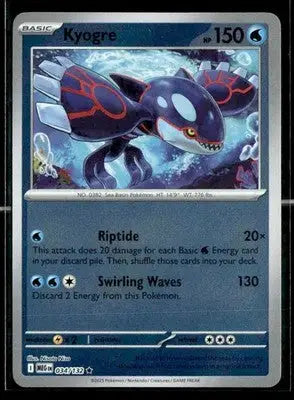 2025 Mega Evolution Kyogre #034/132 Reverse Holo Rare NM - Pokémon Card Single