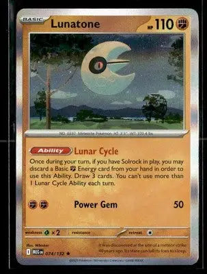 2025 Mega Evolution Lunatone #074/132 Holo Rare NM - Pokémon Card Single