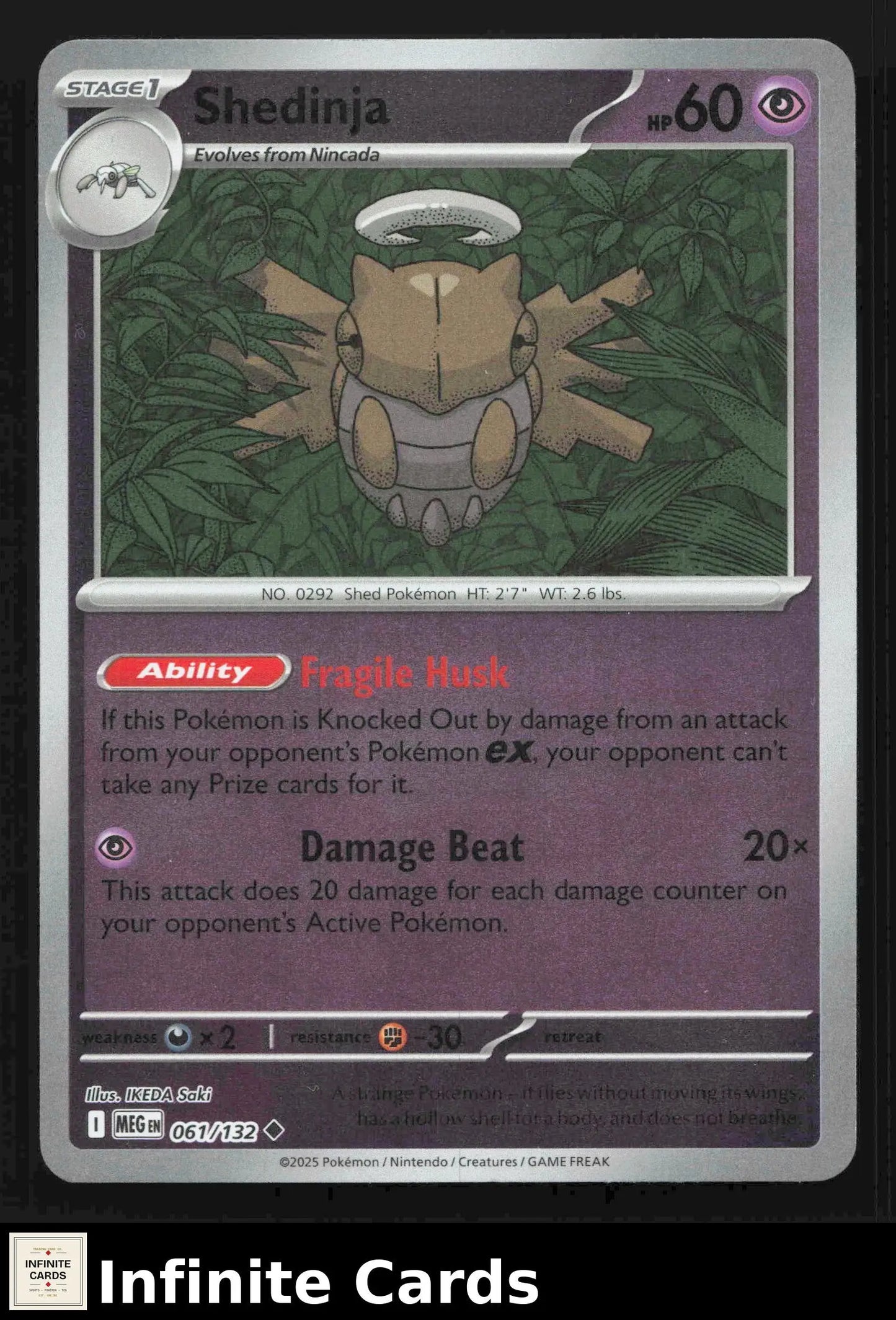 2025 Mega Evolution Shedinja #061/132 Reverse Holo Uncommon NM - Pokémon Card Single