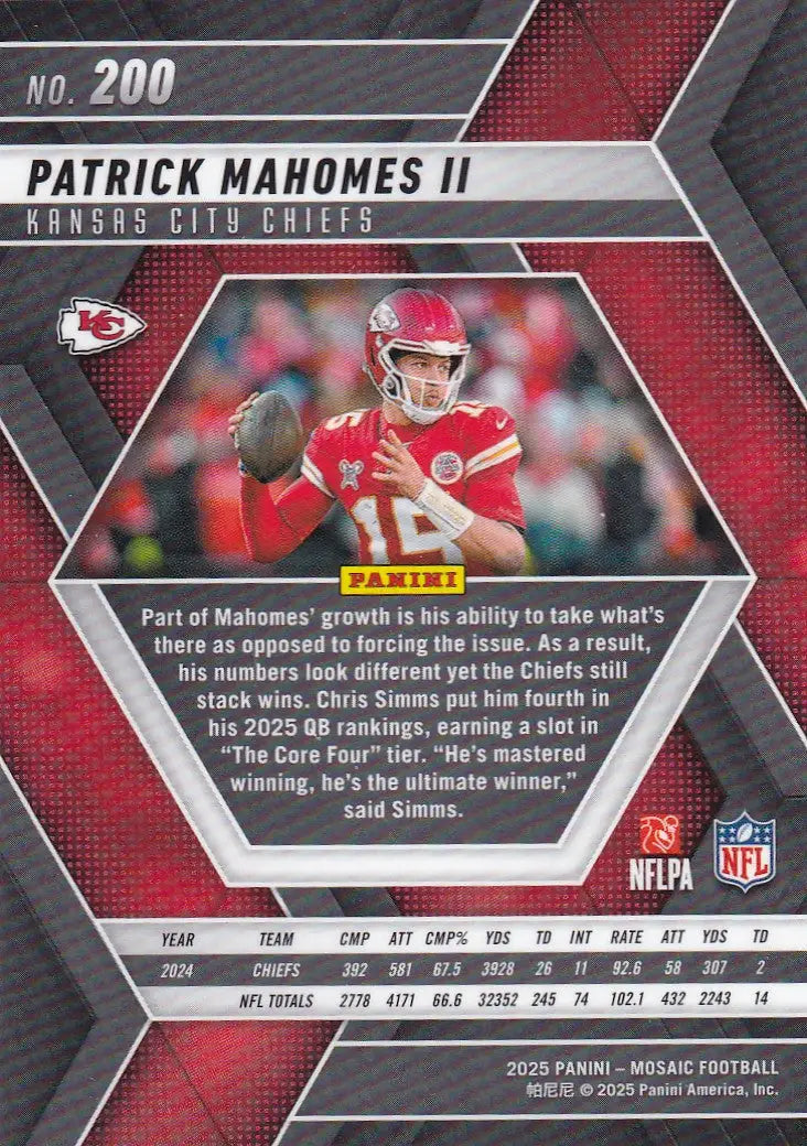 2025 MOSAIC #200 PATRICK MAHOMS- KANSAS CITY CHEIFS