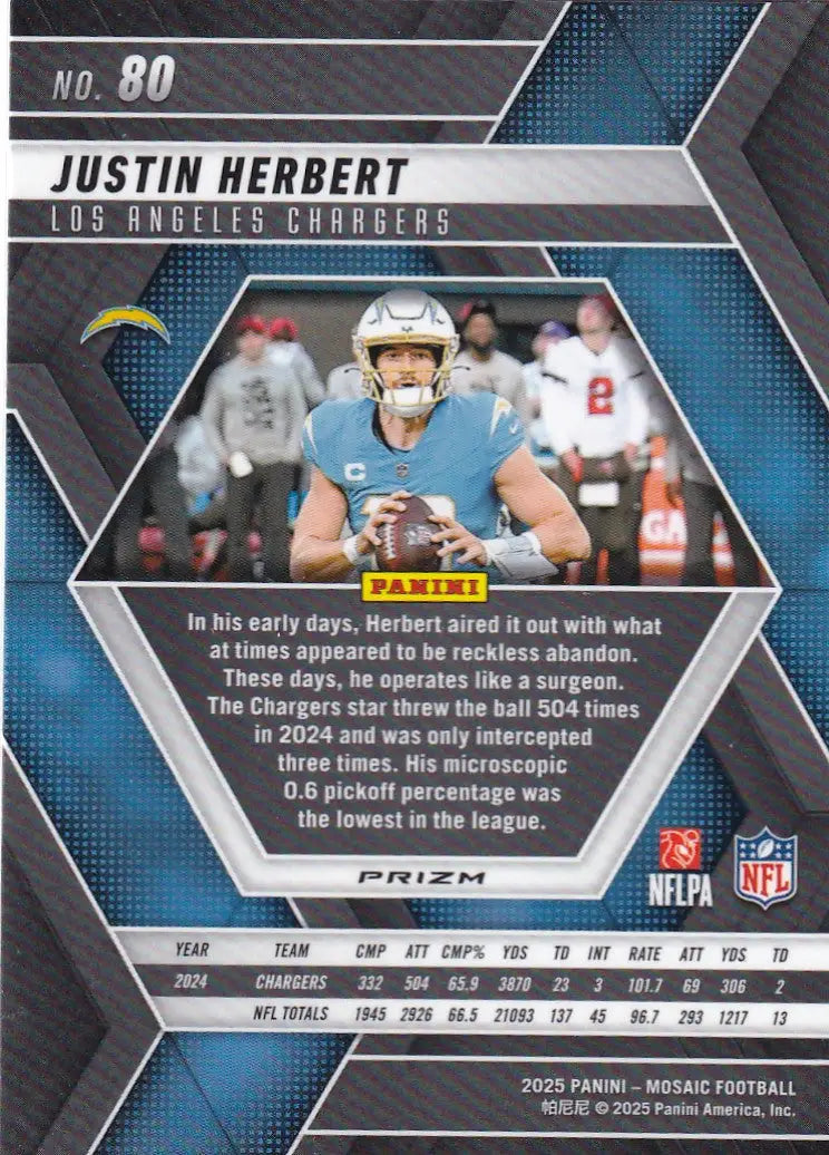 2025 MOSAIC #80 JUSTIN HERBERT REACTIVE SILVER- LOS ANGELES CHARGERS