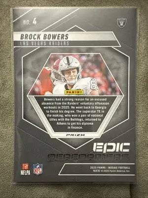 2025 Mosaic Brock Bowers #4 Orange Fluorescent Prizm Epic Performers Raiders - Football Card Single