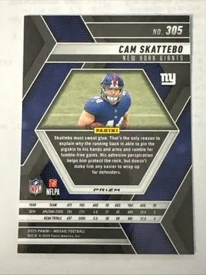 2025 Mosaic Football Cam Skattebo Green Mosaic Rookie #305 NYG - Football Card Single