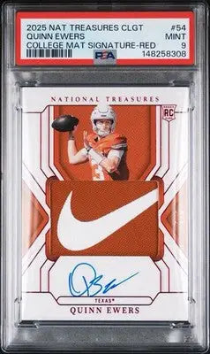 2025 National Treasures Collegiate Quinn Ewers Nike Swoosh Patch Auto /2 PSA 9 - Football Card Single