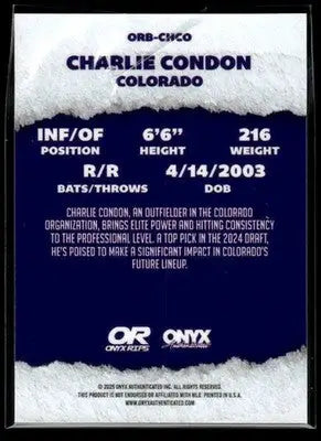 2025 Onyx Rips #ORB-CHCO Charlie Condon Refractor - Baseball Card Single