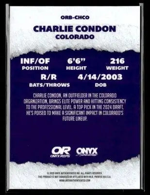 2025 Onyx Rips #ORB-CHCO Charlie Condon Refractor - Baseball Card Single