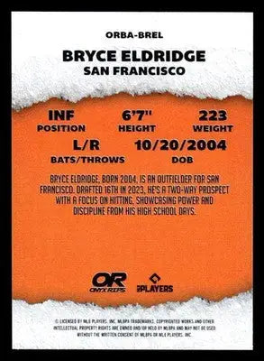 2025 Onyx Rips #ORBA-BREL Bryce Eldridge - Baseball Card Single