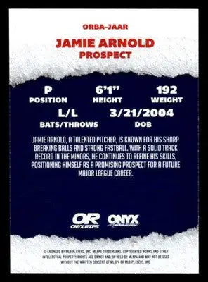 2025 Onyx Rips #ORBA-JAAR Jamie Arnold - Baseball Card Single