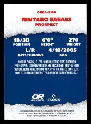 2025 Onyx Rips #ORBA-RISA Rintaro Sasaki