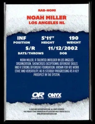 2025 Onyx Rips #RAB-NOMI Noah Miller Refractor Autographs - Baseball Card Single