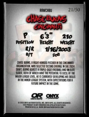 2025 Onyx Rips #RAWCHBU Chase Burns Nickname Comic White #/50 - Baseball Card Single