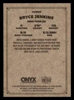 2025 Onyx Vintage #OVBRJE Bryce Jenkins - Baseball Card Single