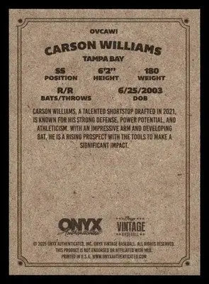 2025 Onyx Vintage #OVCAWI Carson Williams - Baseball Card Single