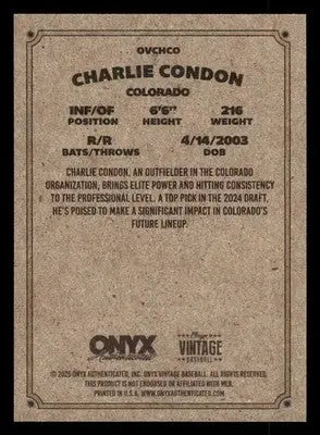 2025 Onyx Vintage #OVCHCO Charlie Condon - Baseball Card Single