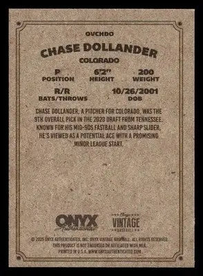2025 Onyx Vintage #OVCHDO Chase Dollander - Baseball Card Single