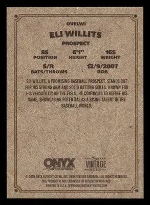 2025 Onyx Vintage #OVELWI Eli Willits - Baseball Card Single