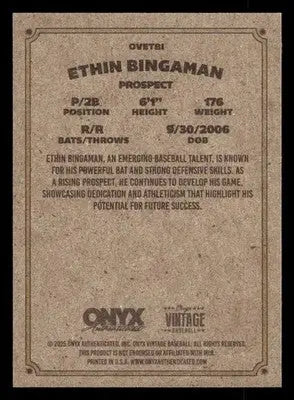2025 Onyx Vintage #OVETBI Ethin Bingaman - Baseball Card Single
