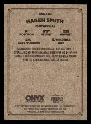 2025 Onyx Vintage #OVHASM Hagen Smith - Baseball Card Single