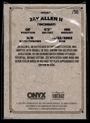 2025 Onyx Vintage #OVJAAL Jay Allen Orange Bordered #/50 - Baseball Card Single