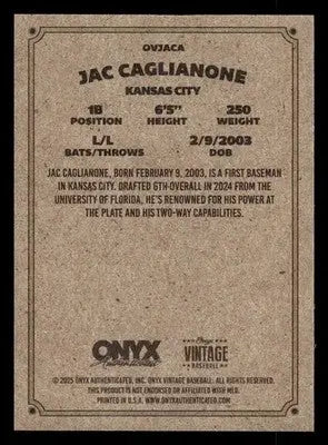 2025 Onyx Vintage #OVJACA Jac Caglianone - Baseball Card Single