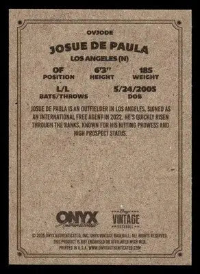 2025 Onyx Vintage #OVJODE Josue De Paula - Baseball Card Single