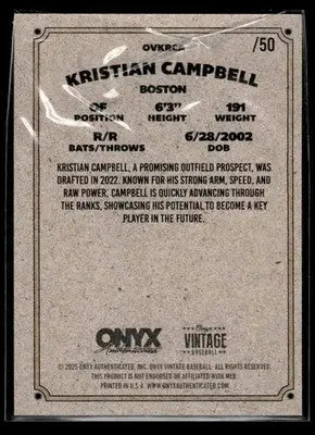 2025 Onyx Vintage #OVKRCA Kristian Campbell Orange Bordered #/50 - Baseball Card Single