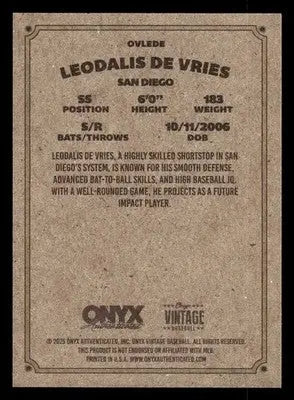 2025 Onyx Vintage #OVLEDE Leodalis De Vries - Baseball Card Single