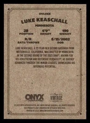 2025 Onyx Vintage #OVLUKE Luke Keaschall - Baseball Card Single
