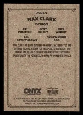 2025 Onyx Vintage #OVMACL Max Clark - Baseball Card Single